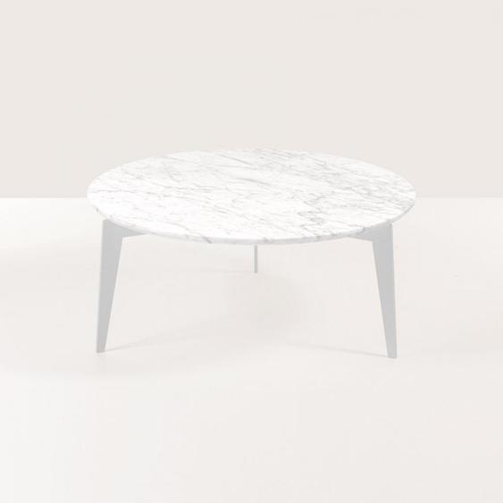 Table basse ronde MIKY structure acier sablé plateau marbre blanc