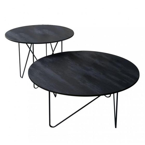 Table basse ronde SHAPE composition acier noir bois stratifié finition noir carbone