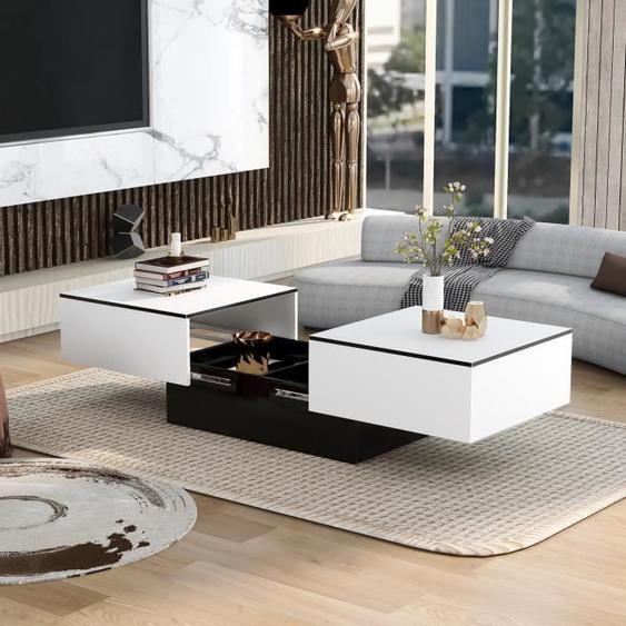 Table basse universelle, salon, haute brillance avec table extensible et espace de rangement (blanc)