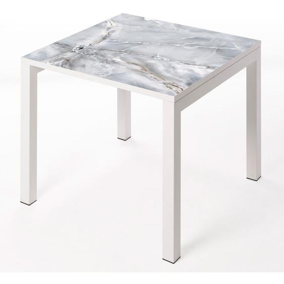 Table ceramique Luxury Smerato 75x75x75cm Blanc, adaptée pour intérieur et exteriéur, surface porcelanique et structure en acier