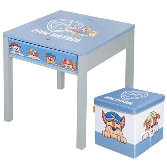 Table dActivités ROBA PatPatrouille + 1 Tabouret avec Rangement - Plaque de Construction LEGO Intégrée - Bleu / Gris