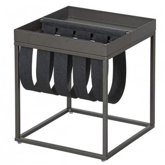 Table dappoint carrée - porte-revue en métal coloris anthracite - L.35 x H.40 x P.35 cm