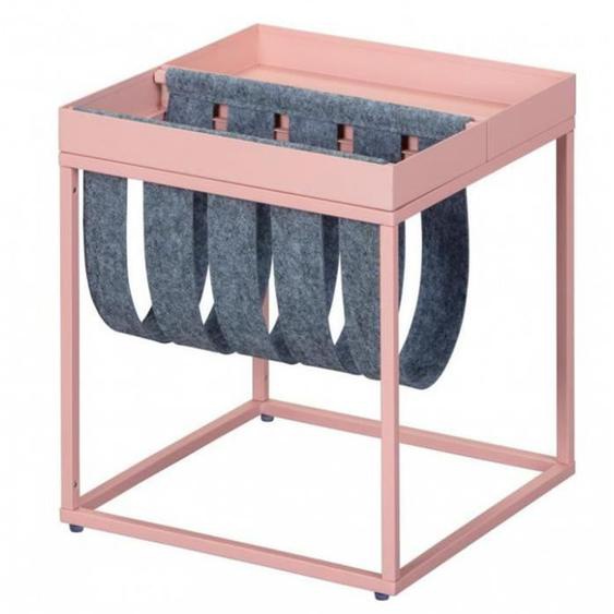 Table dappoint carrée - porte-revue en métal coloris rose - gris - L.35 x H.40 x P.35 cm