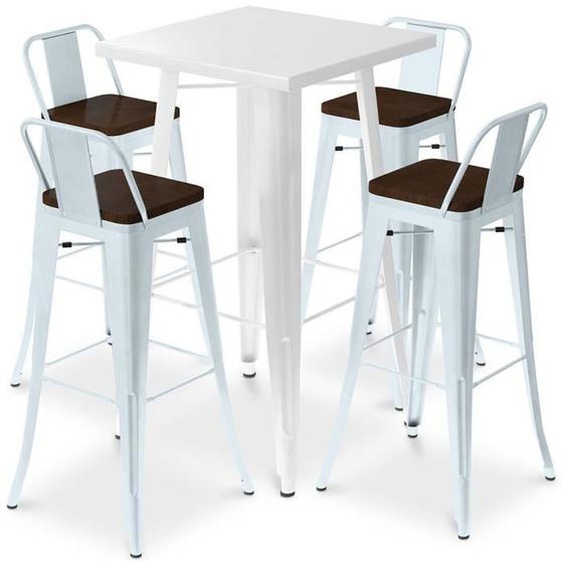 Table de bar blanche - Metalix - Ensemble Bistrot - Design industriel - Bleu gris