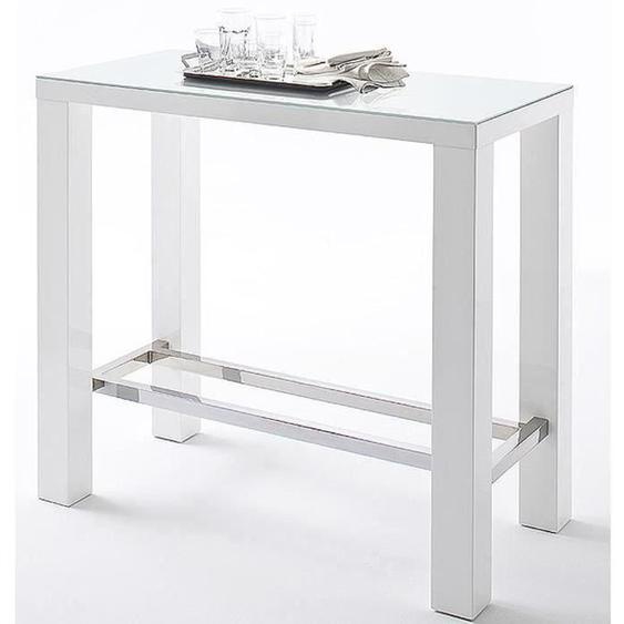 Table de bar rectangulaire en métal et verre blanc brillant - L.120 x H.107 x P.60 cm