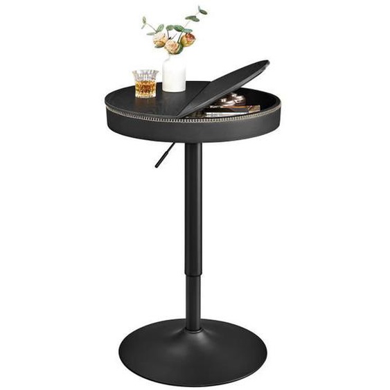 Table de Bar Réglable en Hauteur, PU avec Coutures, Style Moderne Mi-siècle, Noir Boisé et Noir dEncre