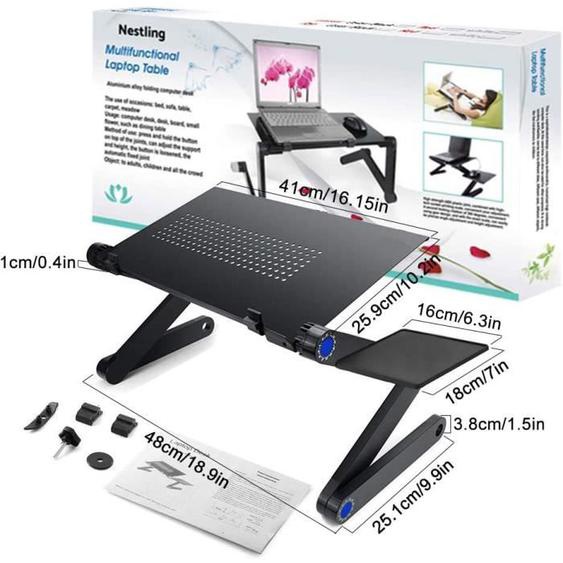 Table de Lit Pliable Support, table Ordinateur Portable Lapdesk pour PC,table régable Plateau Petit Déjeuner avec Plateforme à Souri