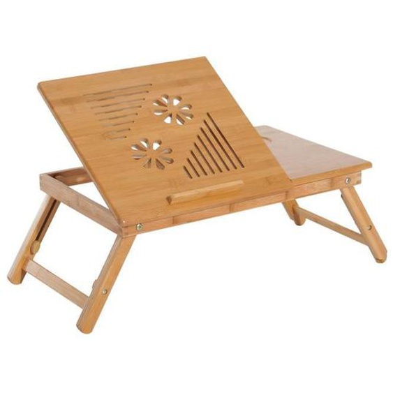 Table de lit pour ordinateur pliable réglable tiroir évents cale porte-gobelet bambou verni