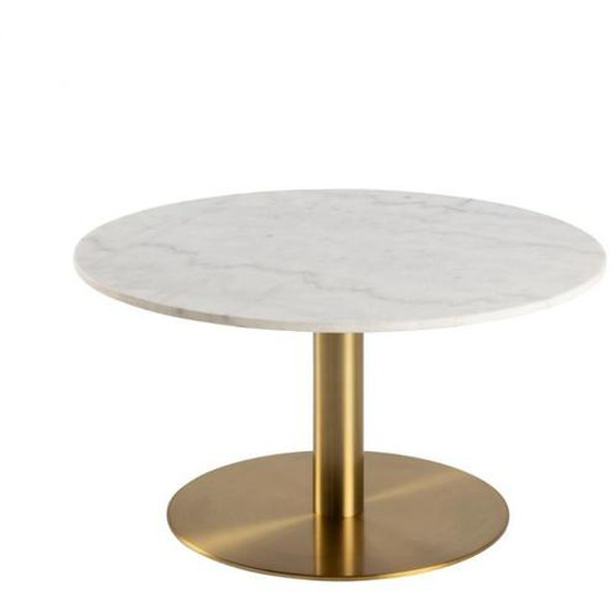 Table de repas ronde CLARA plateau marbre blanc piétement acier couleur laiton brossé 105 x 75
