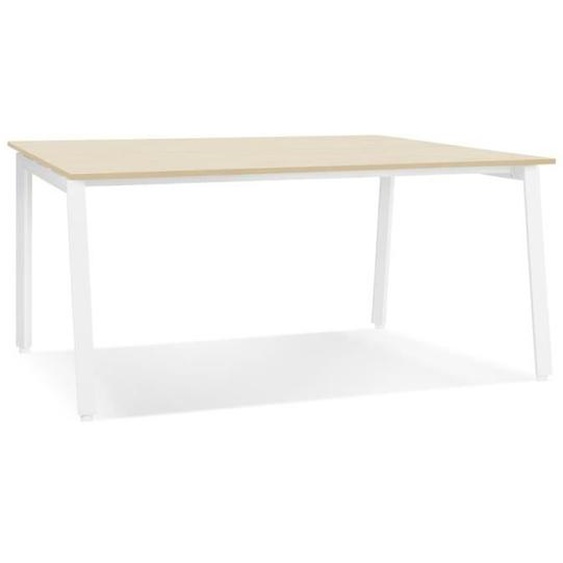 Table de réunion / bureau bench ALTER EGO AMADEUS SQUARE - Bois finition naturelle et métal blanc - 140x140 cm