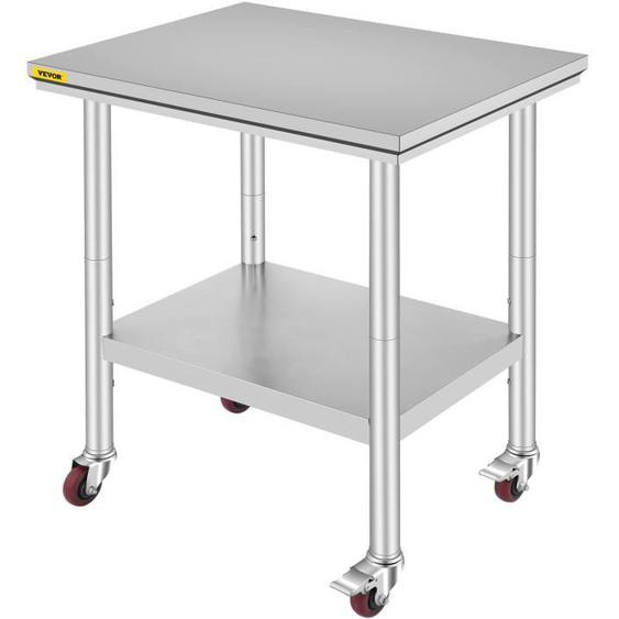 Table de Travail Cuisine à roulettes - VEVOR - 76x61CM en Acier Inoxydable - Capacité de Charge 130 kg