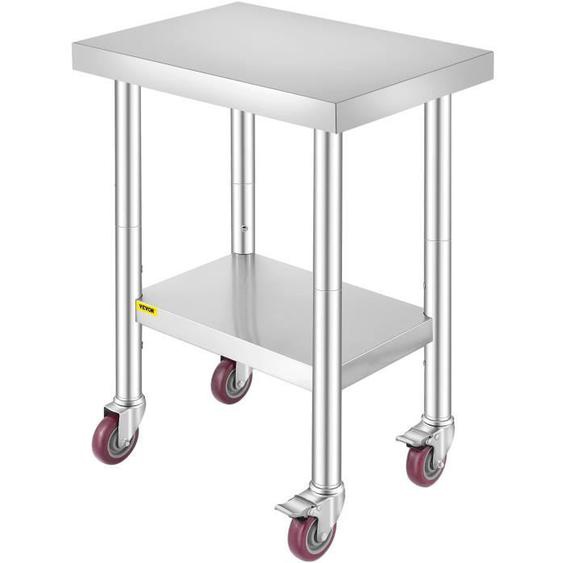 Table de travail cuisine à roulettes - VEVOR - Table travail inox 61 x 46 x 86 cm