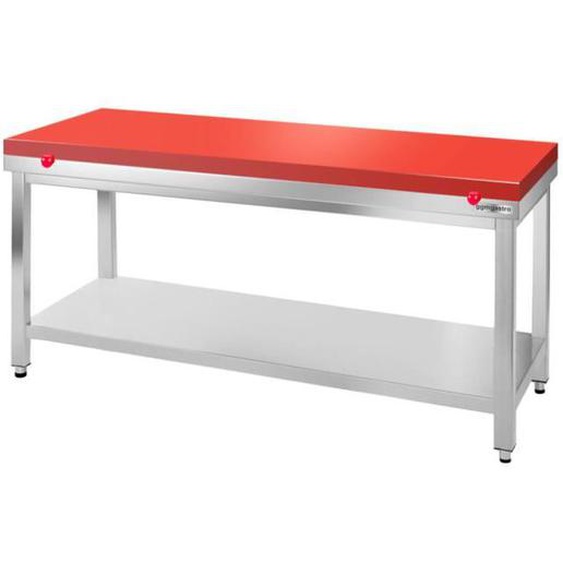 Table de travail en inox PREMIUM - 1600x700mm - avec fond de base sans rebord y compris plaque de découpe  GGMGASTRO -