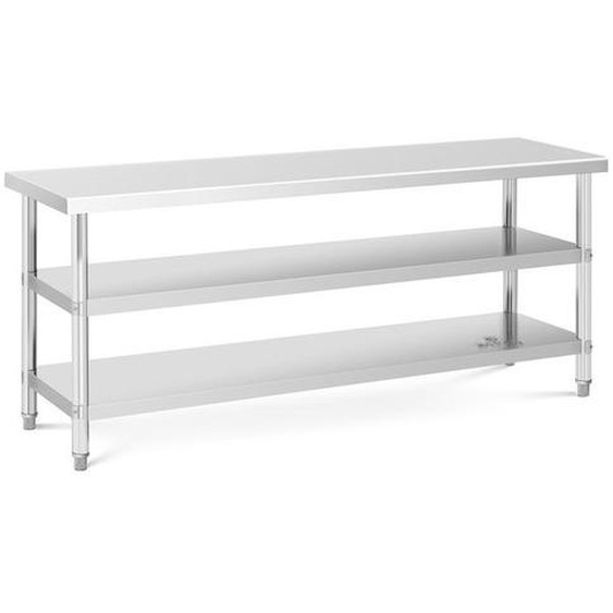 Table De Travail Inox Plan Cuisine 200 x 90 x 5 cm 2 Tablettes Pieds Réglables