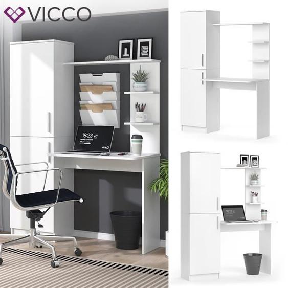 Table de travail VICCO Tessa - Blanc - Bureau informatique avec meuble de rangement