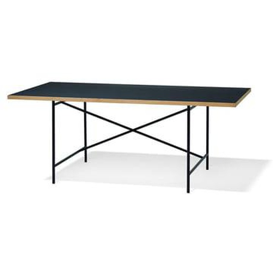 Table Eiermann 1 - Linoléum nero 4023/chant chêne - 110 x 66 cm - noir - Entretoise au centre - 140 x 80 cm