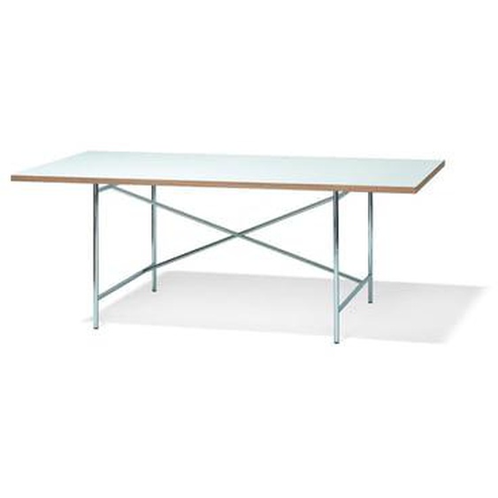 Table Eiermann 1 - 160 x 80 cm - Entretoise au centre - 110 x 66 cm - chrome - mélaminé blanc/chant en chêne