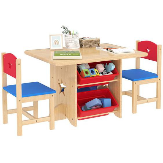 Table enfant avec 2 chaises - ensemble table et chaises enfants 3 pièces - AIYAPLAY - avec 4 bacs de rangement - bois naturel