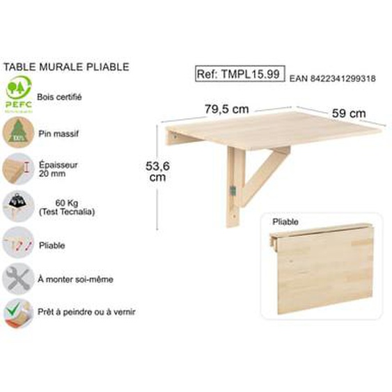 Table murale pliable en pin massif