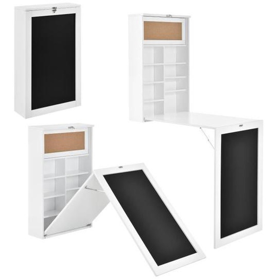 Table murale pliable - Marque - Bureau mural rabattable MDF - Blanc - 156 cm - 2 personnes