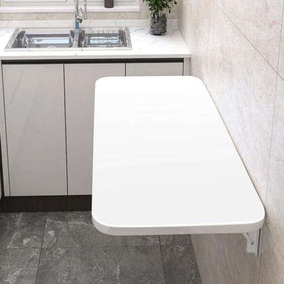 Table murale rabattable salle de bain - XUANYU - Blanc - Bois massif - 60*30cm - Pliable