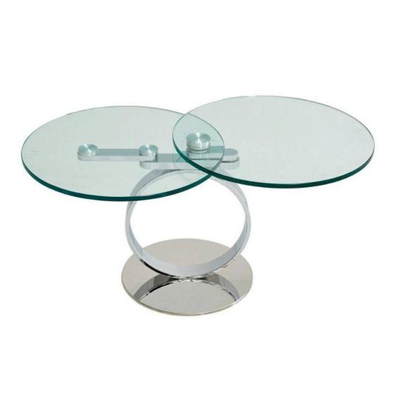 Table NANO à plateaux pivotants en verre et acier chromé