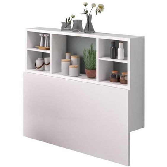 Table pliante « KANI », avec étagères, bureau, table murale/ordinateur, espace de rangement (90x50 cm), blanc