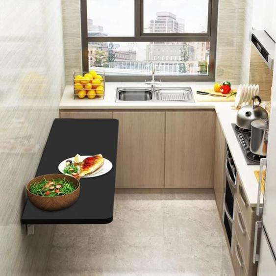 Table pliante murale cuisine XUANYU - Bois massif - 60*30 cm - Noir