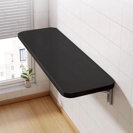 Table pliante murale en MDF - HUOLE - Noir - Rabattable - 80x50cm - Max. 30kg