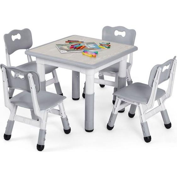 Table pour Enfant avec 4 Chaises,Ensemble de Table,réglable en Hauteur, Meubles en Plastique,Gris