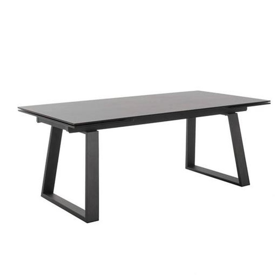 Table repas extensible NARBAN 200(300cm) plateau céramique verre anthracite pied metal noir mat