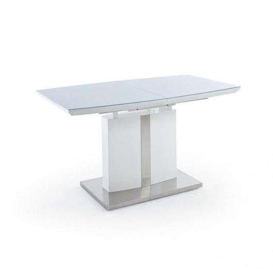 Table repas extensible NAVAJO 140(180cm) plateau MDF laque blanc socle acier brosse