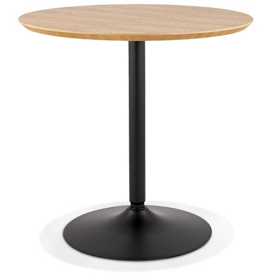 Table ronde design HUSH en bois finition naturelle et métal noir - Ø 80 cm