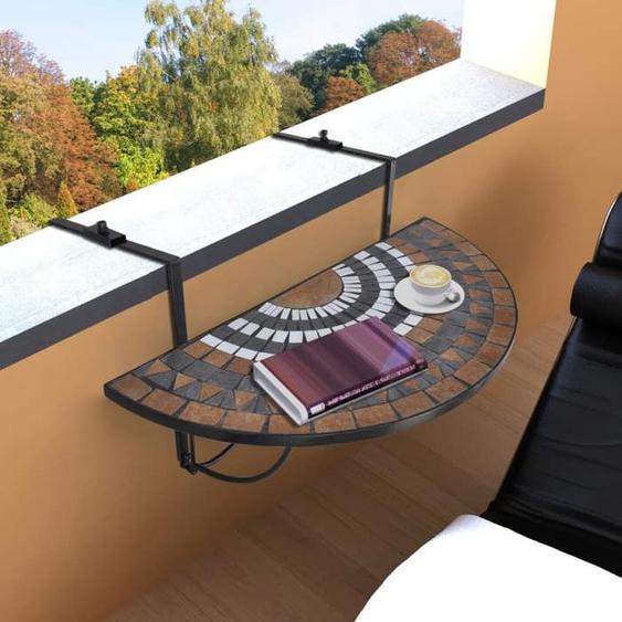 Table suspendue de balcon - VIDAXL - Terre cuite et blanc Mosaïque - Pliant - Contemporain - Design