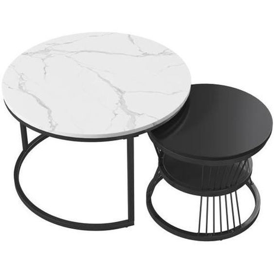 Tables Basses Gigognes - DREAMMESPACE - Imitation Marbre - Noir - 2 Tailles - Pieds en Métal