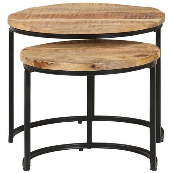 Tables gigognes 2 pcs Bois de manguier brut