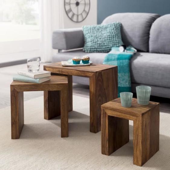 Tables gigognes en bois massif - FineBuy - Ensemble de 3 - Style maison de campagne - Table basse