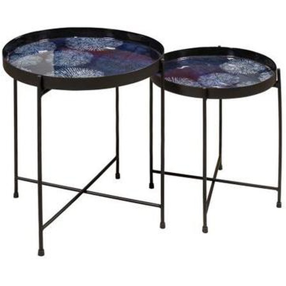 Tables gigognes en métal émaillé bleu - NOWS HOME - Set de 2 tables - H35 et H40cm Gela