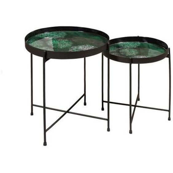 Tables gigognes en métal émaillé vert - NOWS HOME - Set de 2 tables H35 et H40cm Gela