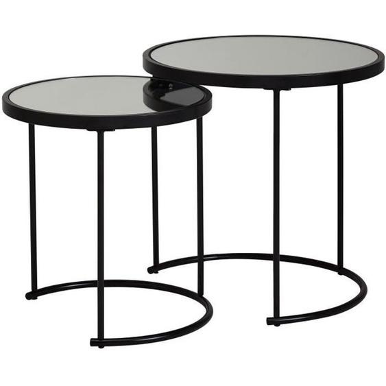 Tables gigognes rondes en verre noir FineBuy - Ø 50/42cm - design moderne - cadre en métal