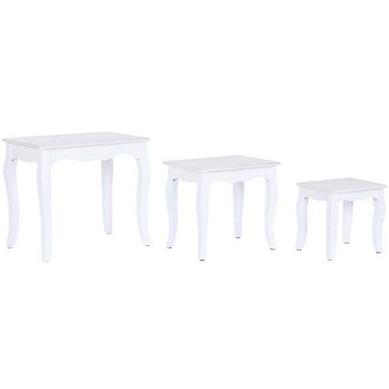 tables gigognes style romantique blanc bois, mdf 53 cm