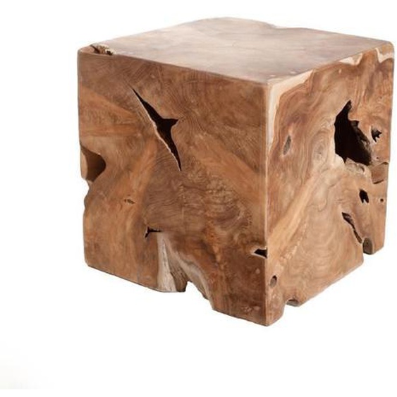 Tabouret cube en teck massif - MACABANE ERIS - Style ethnique - Finition brut - 40x40x40 cm