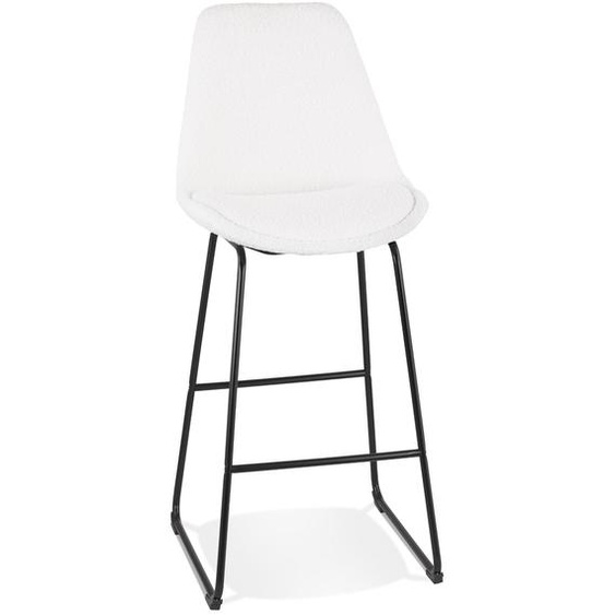 Tabouret de bar ALICE en tissu bouloché blanc et pied traineau en métal noir