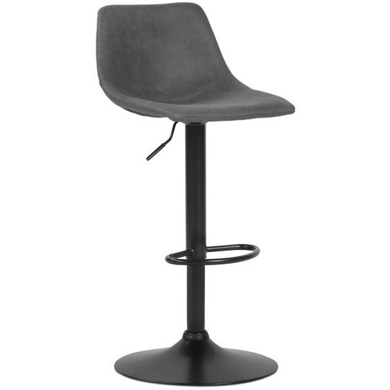 Tabouret réglable design OMALET en microfibre gris foncé et pied en métal noir