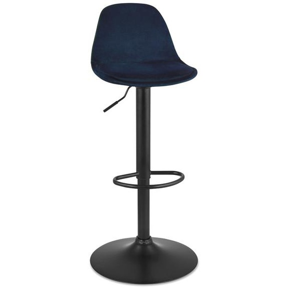 Tabouret réglable FINLEY en velours bleu et pied en métal noir