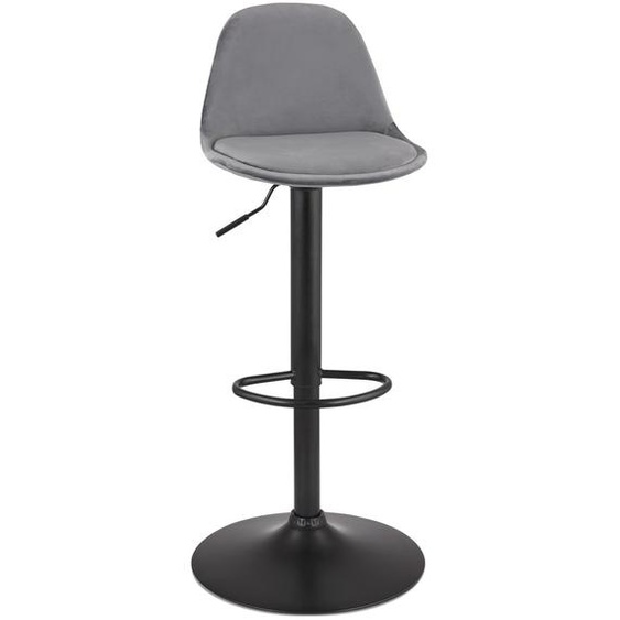 Tabouret réglable FINLEY en velours gris et pied en métal noir