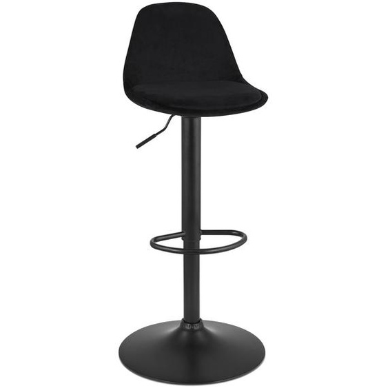 Tabouret réglable FINLEY en velours noir et pied en métal noir