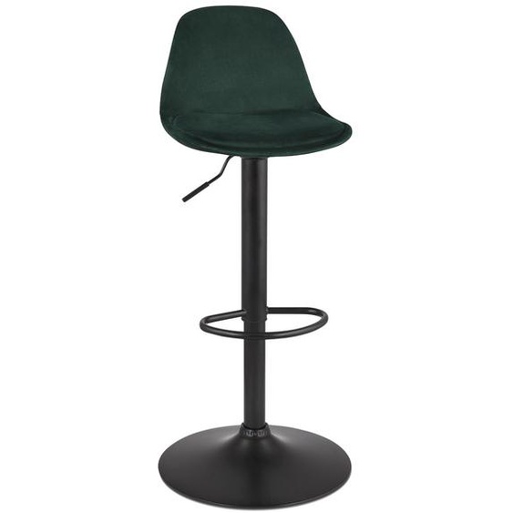 Tabouret réglable FINLEY en velours vert et pied en métal noir