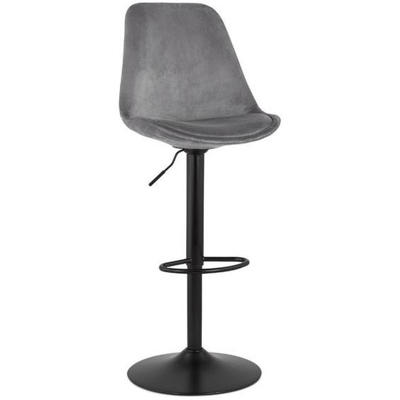 Tabouret réglable MIKE en velours gris et pied noir