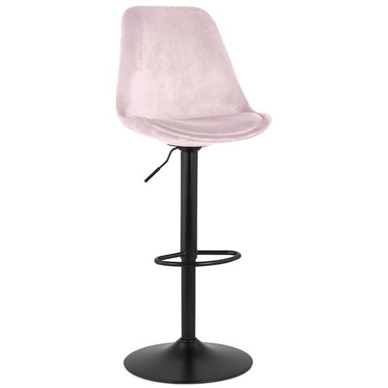 Tabouret réglable MIKE en velours rose et pied noir